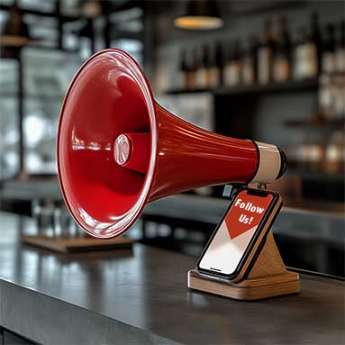 A smartphone and megaphone representing social media promotion