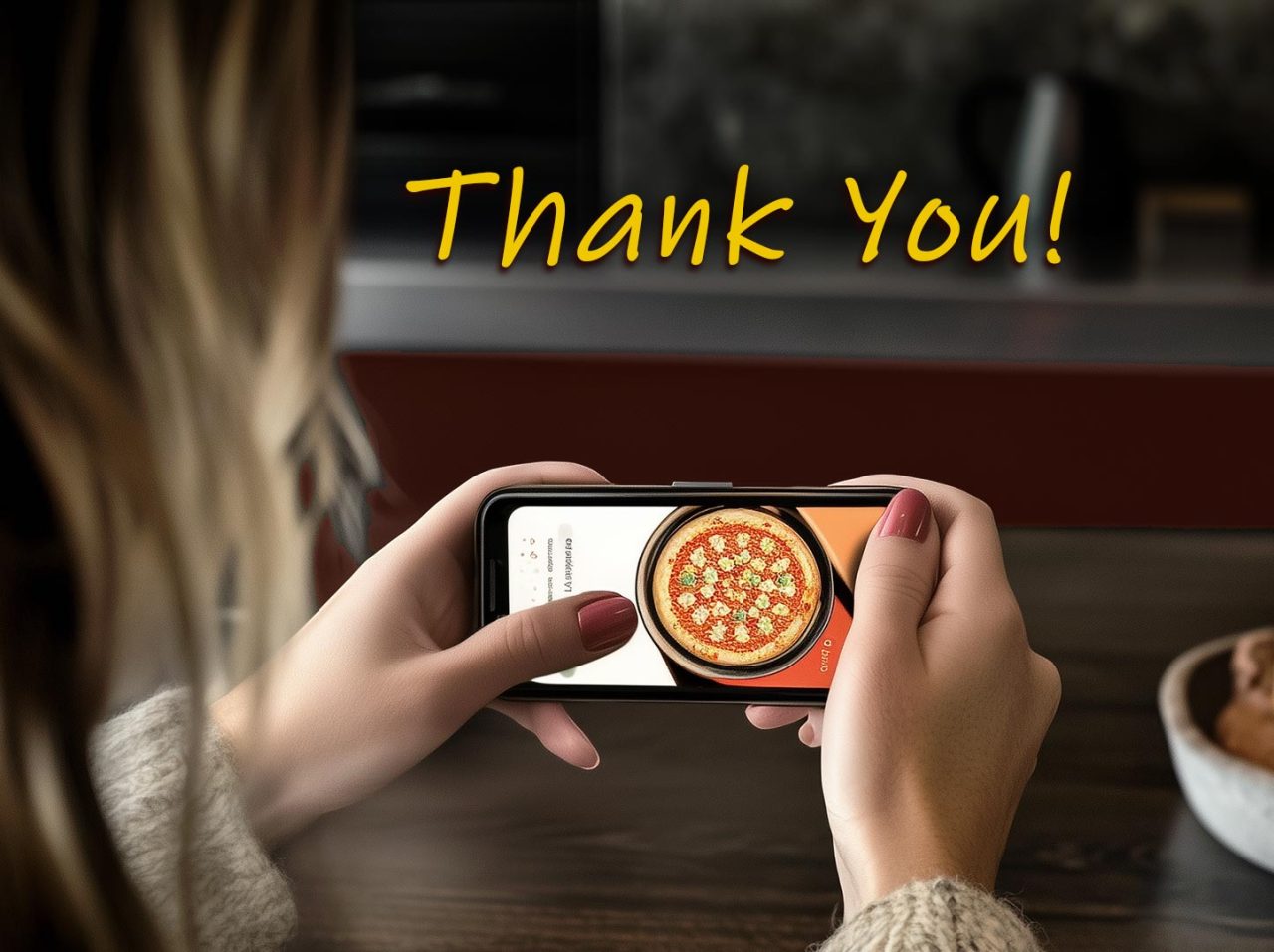 A customer receiving a thank-you message on a phone
